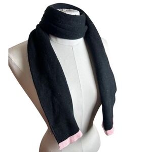 Y2K Womens Black Knit Scarf Pink Trim 2000s Coquette Preppy‎ Chic Classy
